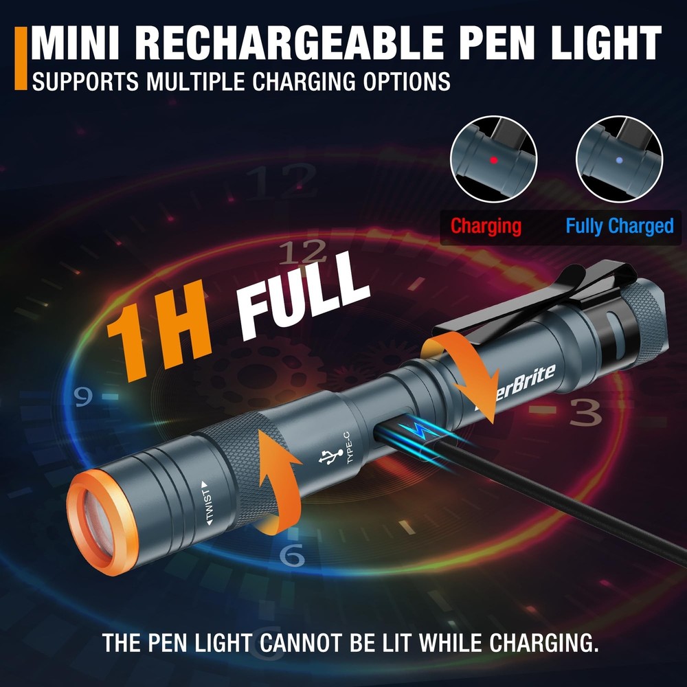 EverBrite Mini Pen Light, Rechargeable Pocket Pen Flashlight with USB C Cable...