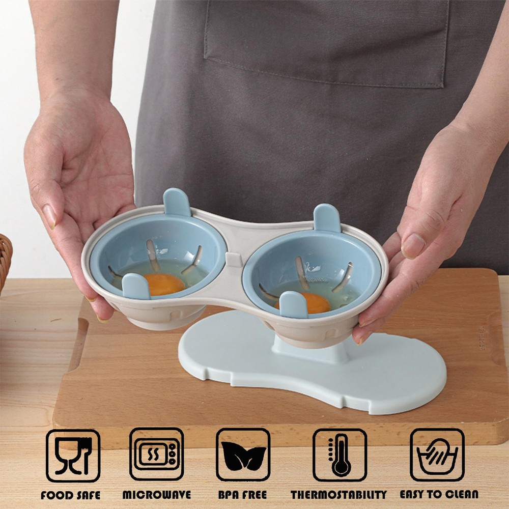 2 Cavity Microwave Egg Cooker, Breakfast Double Row Egg Cooker, Poached Egg C