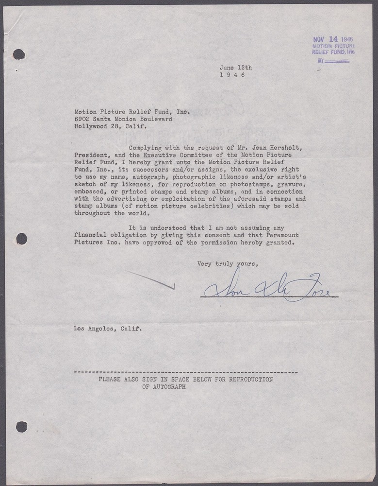 DON DEFORE - DOCUMENT SIGNED 06/12/1946