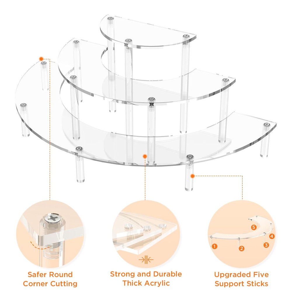 Dooiclear 3 Tier Acrylic Display Risers, Half Moon Cupcake Stand, Clear Perfu...