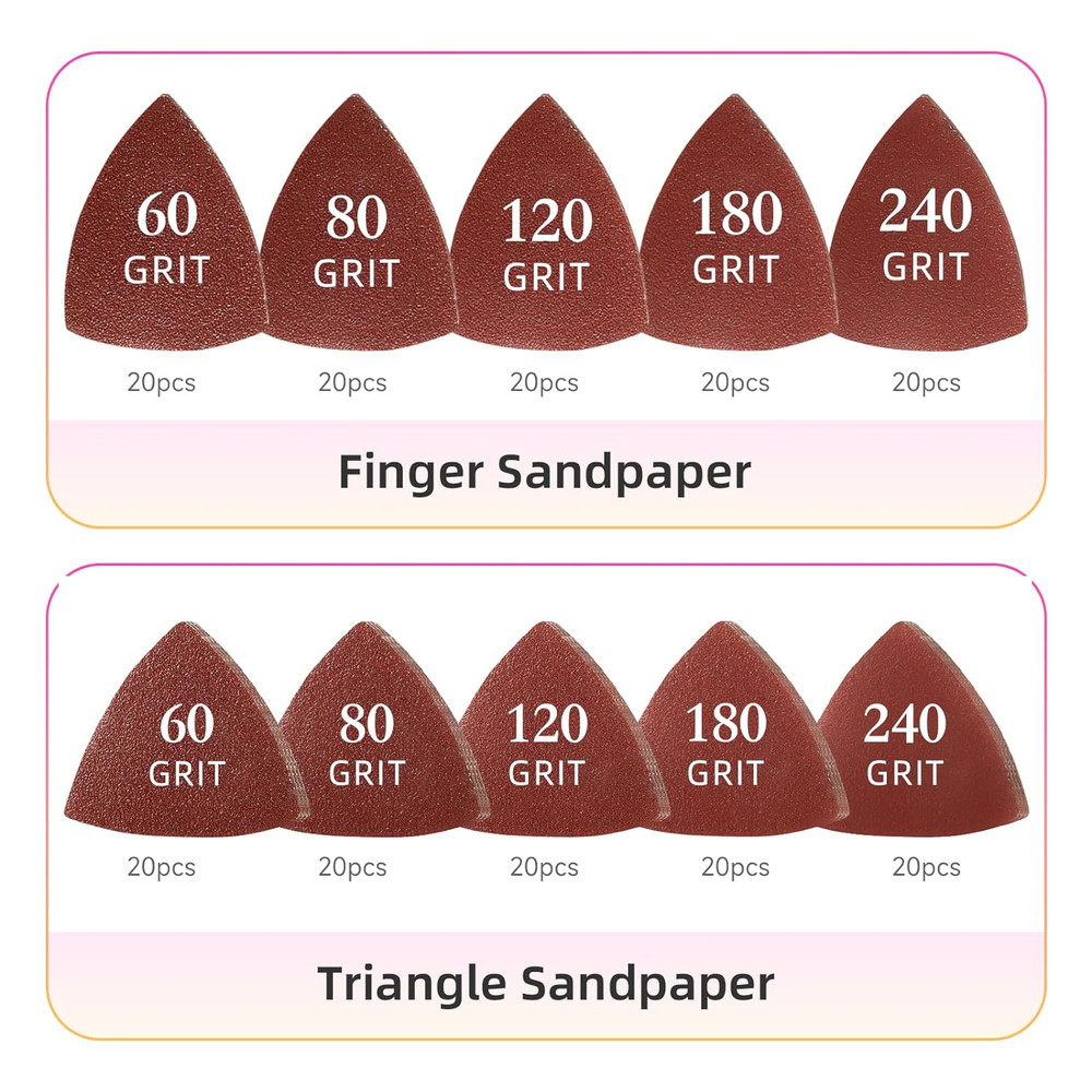 206Pcs Oscillating Tool Detail Sanding Pads Kit, 2Pcs Triangle Sanding Pads, 2Pc