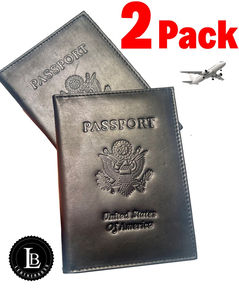 2 x Leather Passport Holder Wallet Blocking Cover Protector For Vaccination Card