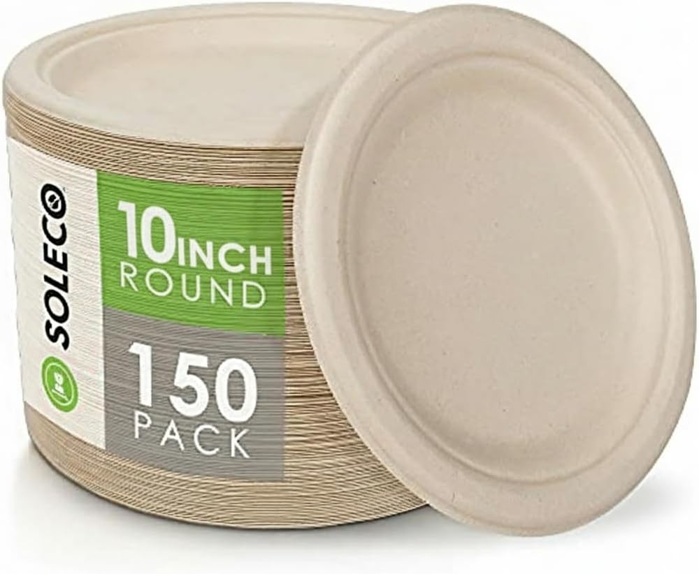 Compostable Paper Plates 10 Inch [150 Count], Biodegradable Durable Type