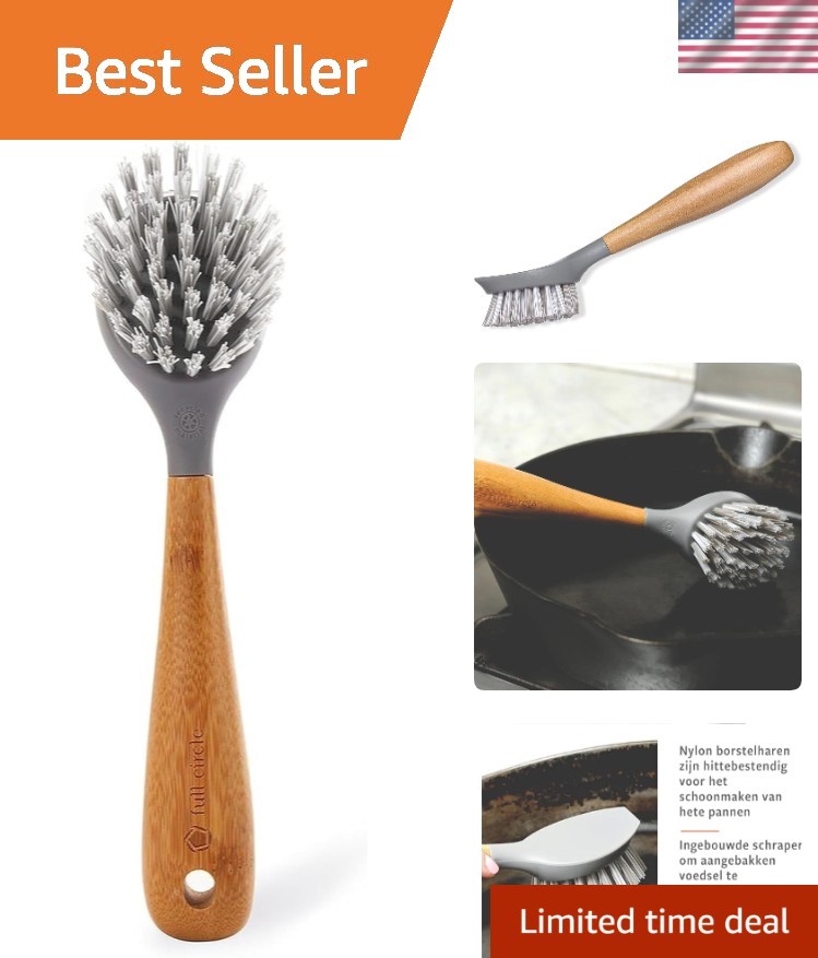 Eco-Friendly Cast Iron Scrub Brush with Bamboo Handle for Effortless Cleaning