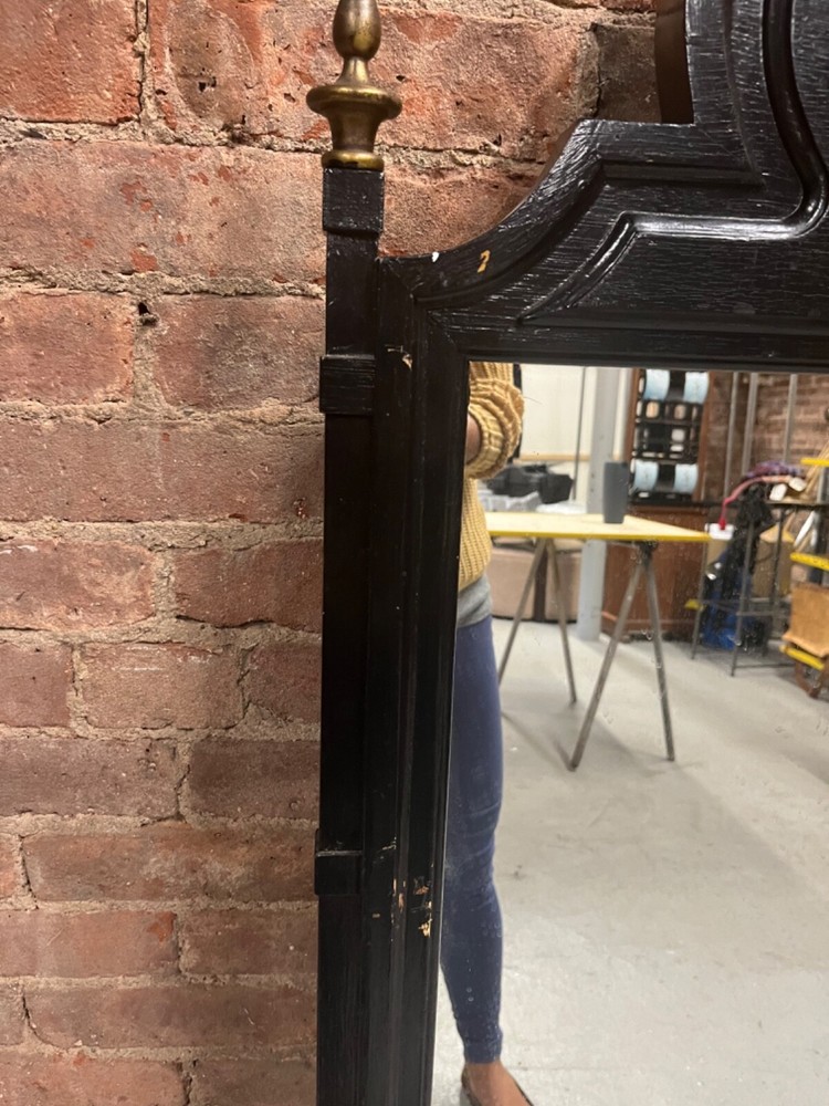 Rectangular Antique Wood Framed Wall Mirror with Brass accent