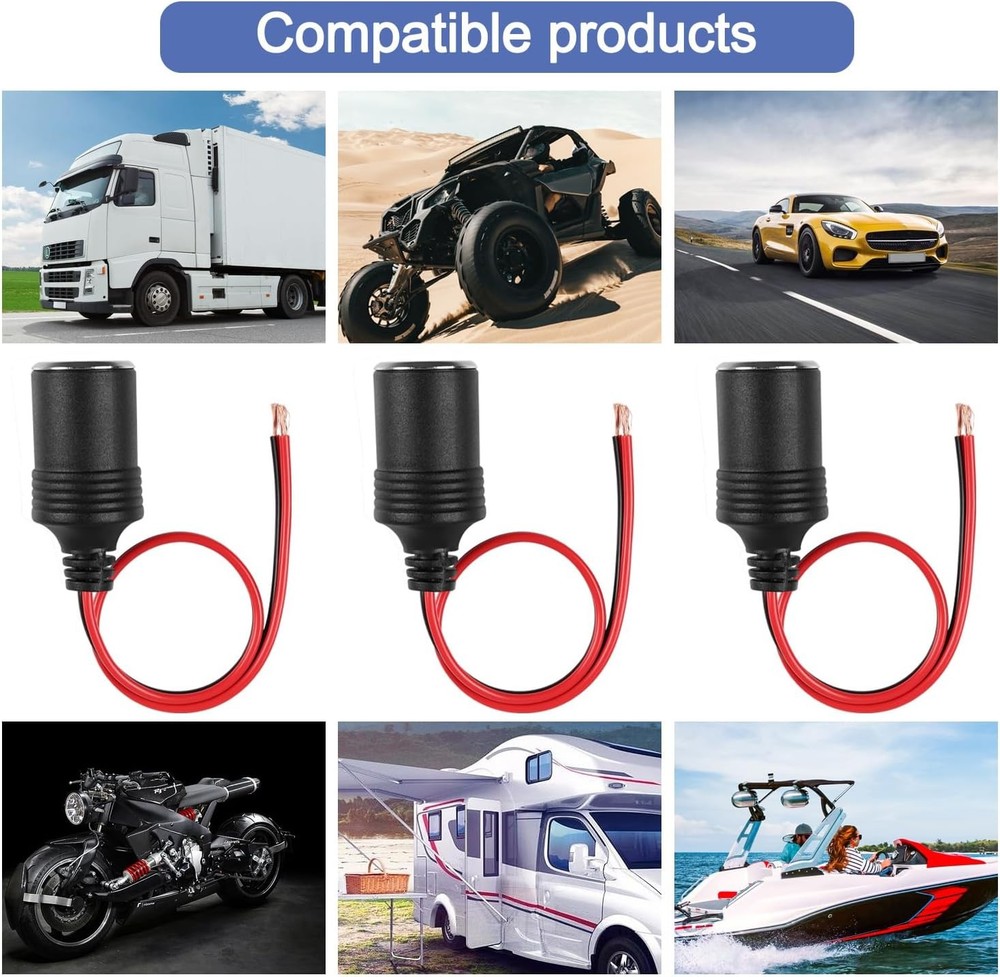 12V/24V Car Cigarette Lighter Charger Cable Female Socket Plug Connector Adapter