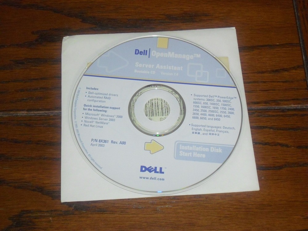 Dell OpenManage Server Assistant Version 7.4, April 2003, Bootable CD