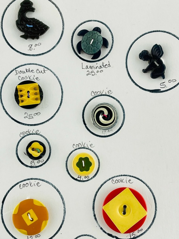 Bakelite Catalin Various Buttons Card Laminated Cookie Vintage Sewing