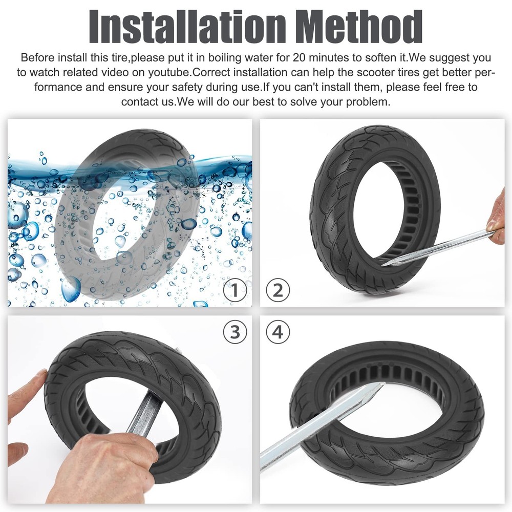 Cooryda 10x2.125 Solid Scooter Tire Rubber Tubeless Replacement Black