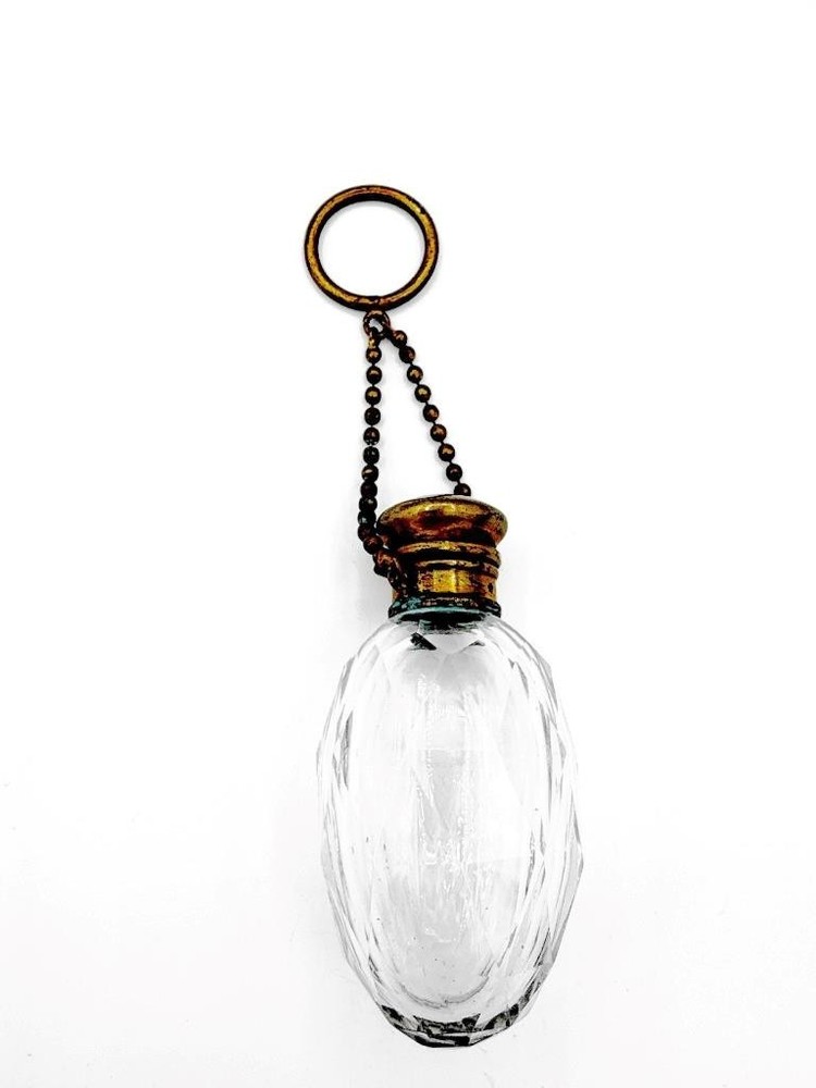 Antique Chatelaine Clear Perfume Scent Bottle w/ Finger Ring