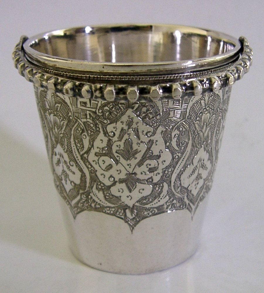 PERSIAN 84 SOLID SILVER BUCKET CUP BEAKER c1940 MIDDLE EASTERN ANTIQUE 56g
