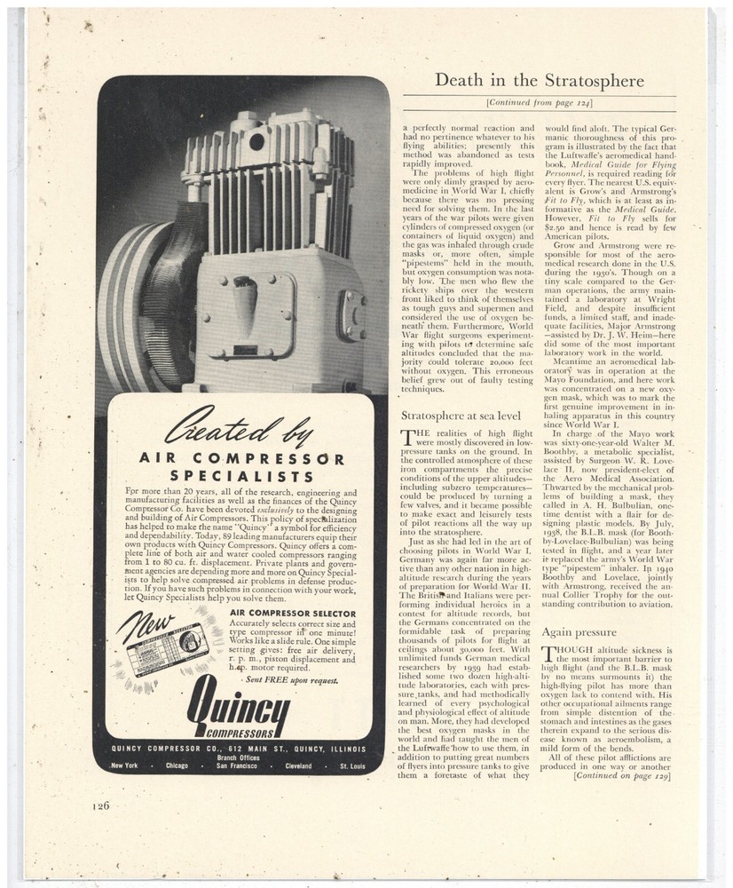 1942 Quincy Compressor Co. Ad: Created by Air Compressor Specialists, Illinois