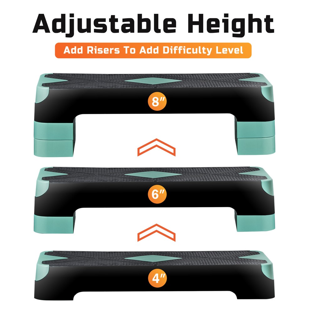 26" Aerobic Exercise Step Platform w/4 Risers Adjustable Workout Stepper 4 Color