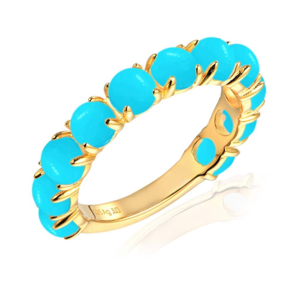 Sleeping Beauty Turquoise Ring 4mm Round Gemstone Ring 925 Silver Ring