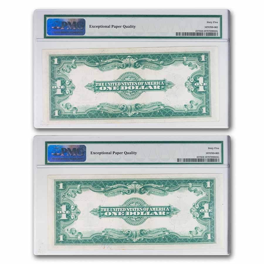 1923 $1.00 Silver Cert. CU-65 EPQ PMG (Fr#237) 2 Consecutive