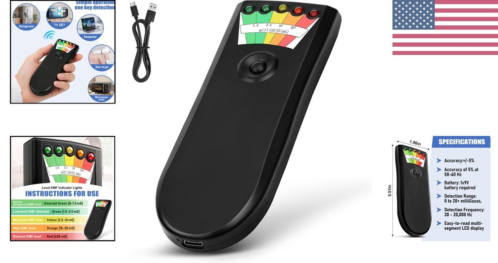 Compact Portable EMF Meter - 5 Level LED Display for Electromagnetic Safety