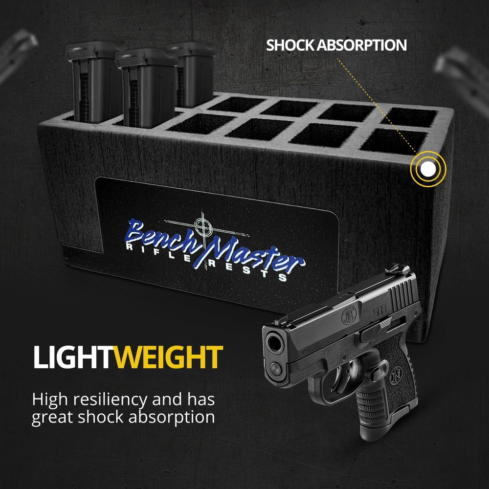 BenchMaster Double Stack 9mm Mag Rack, 12-Capacity Pistol Magazine Holder Safe