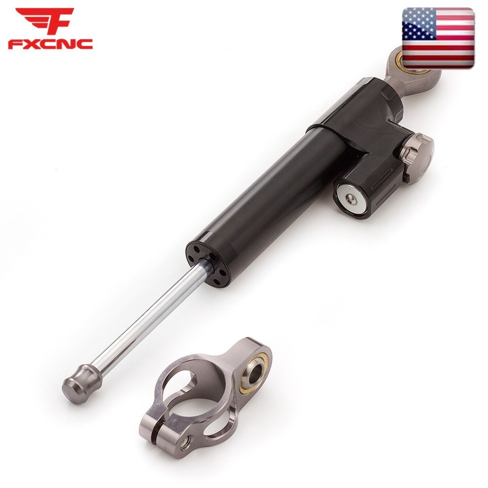 Motorcycle Universal CNC Adjustable Steering Damper Stabilizer Safety Black&Gray