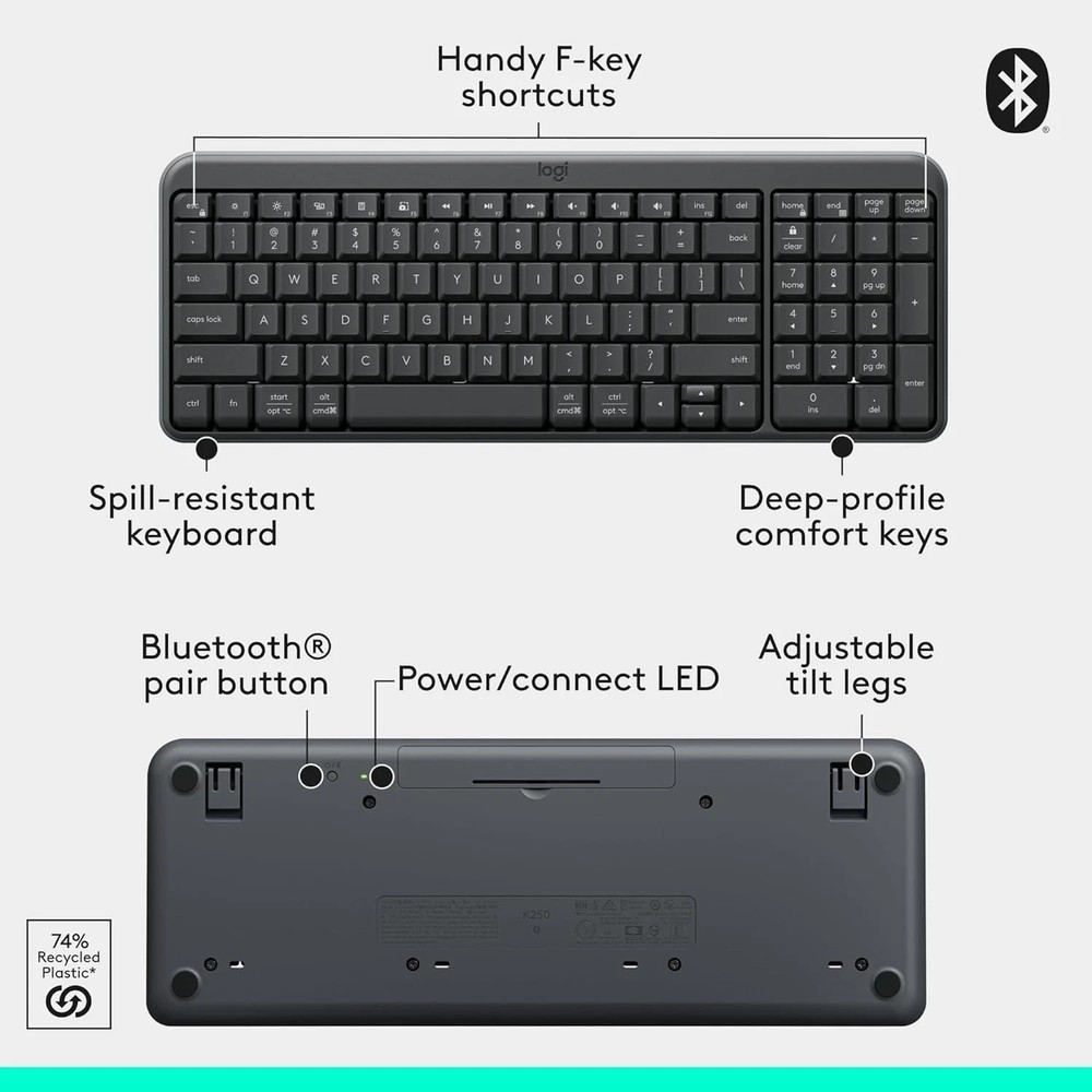 LOGITECH MK250 Bluetooth Wireless Mouse & Keyboard Combo - OPEN BOX / NEW