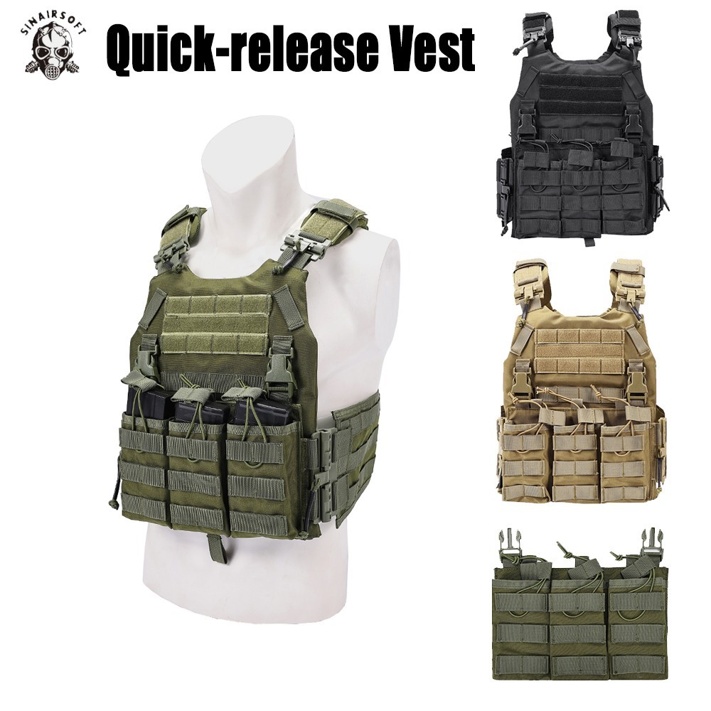 Tactical Vest Quick Release Plate Carrier Adjustable with Pouches | MOLLE System