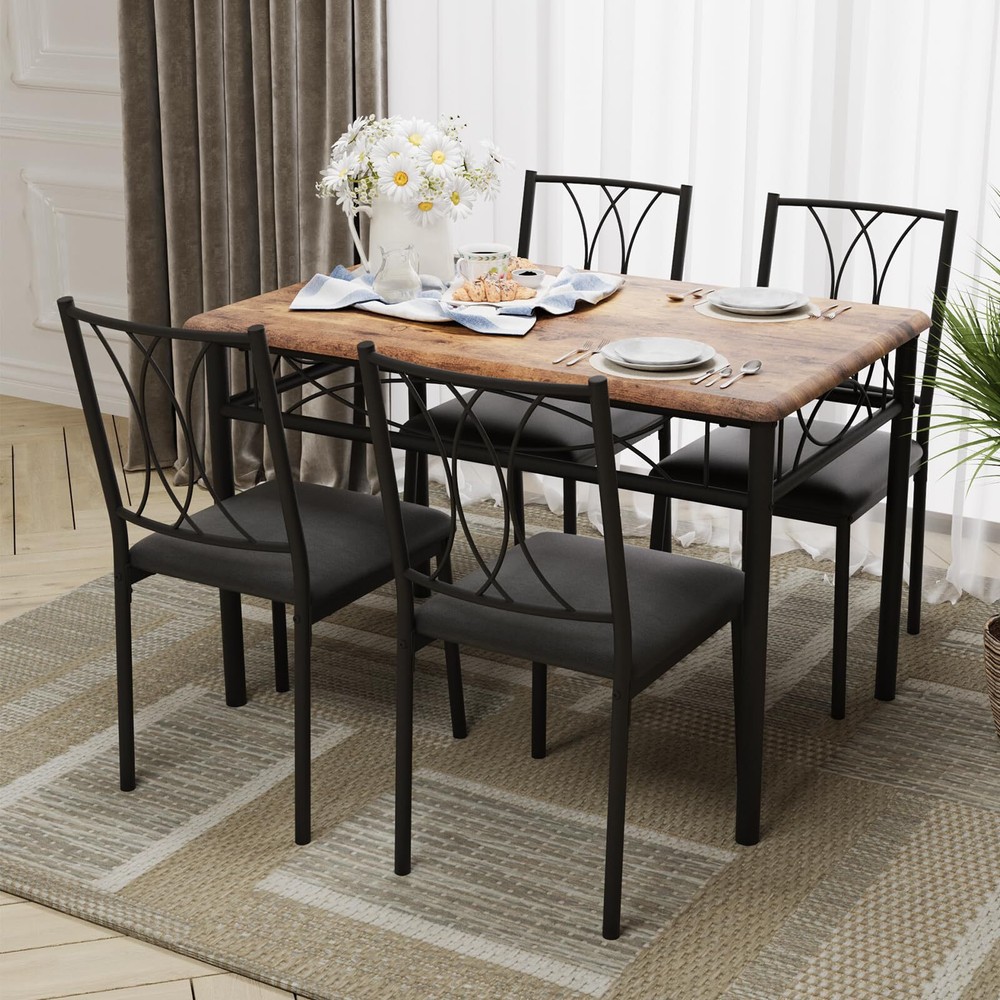 Modern Dining Table Set for 4 Kitchen Table Set and Upholstered Chairs Dinitte