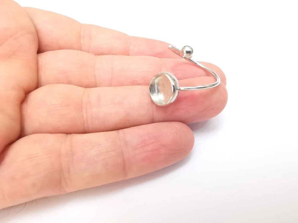 Shiny Silver Rod and Round Ring Setting, Cabochon Blank, Resin Bezel, Ring