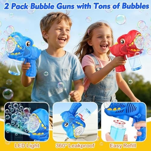 Rechargeable Bubble Machine Gun 2 Pack - Kids Outdoor Toy with 4 Bubble Solution