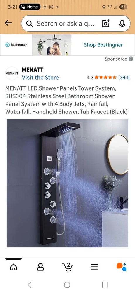 Shower Panel Tower led Black / Chrome 4 Jet, Rainfall, Handheld, 6 Function