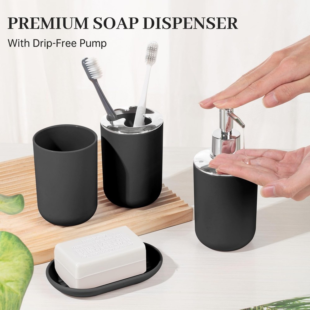 4 Piece Bathroom Accessory Set Black Modern Plastic