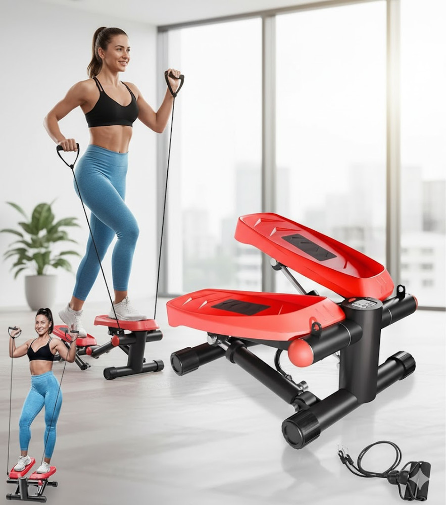 Stepper for Exercise at Home - Air-Powered Resistance with Bands & Digital Monit