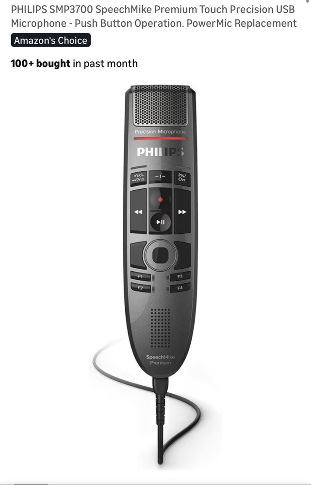 Philips SpeechMike Premium SMP3700 Precision Touch USB Microphone