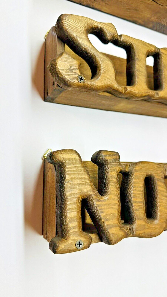 Vintage 3 Pc Wall Hanging Wood Organizer Pockets, "Bills" ,"Notes" & "Stuff"