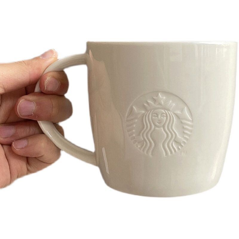 Starbucks Cup Embossed Mug White Ceramic Cup Classic Starbucks Coffee Simple Cup