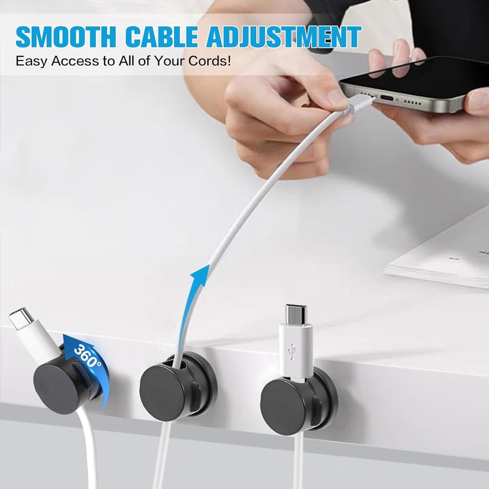 6PC Cord Organizer Holder, 360° Rotatable Spring Cable Clips, Strong Adhesive C