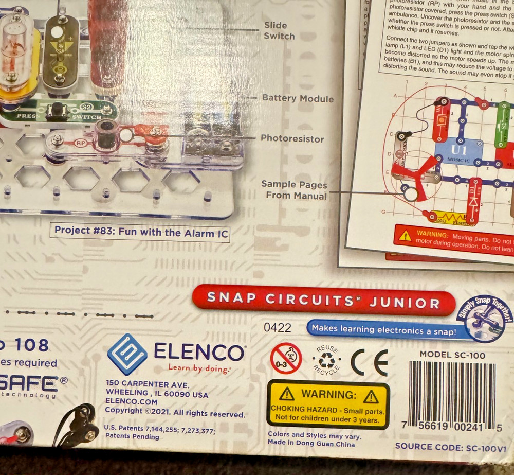 Snap Circuits Junior SC-100 Electronics Kit STEM Elenco Build 100 Projects Compl