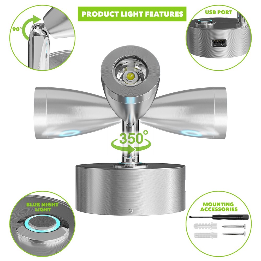 2 PK 4" RV Reading LED Lamp 12V LED Lights Interior Rotatable Wall Reading Light