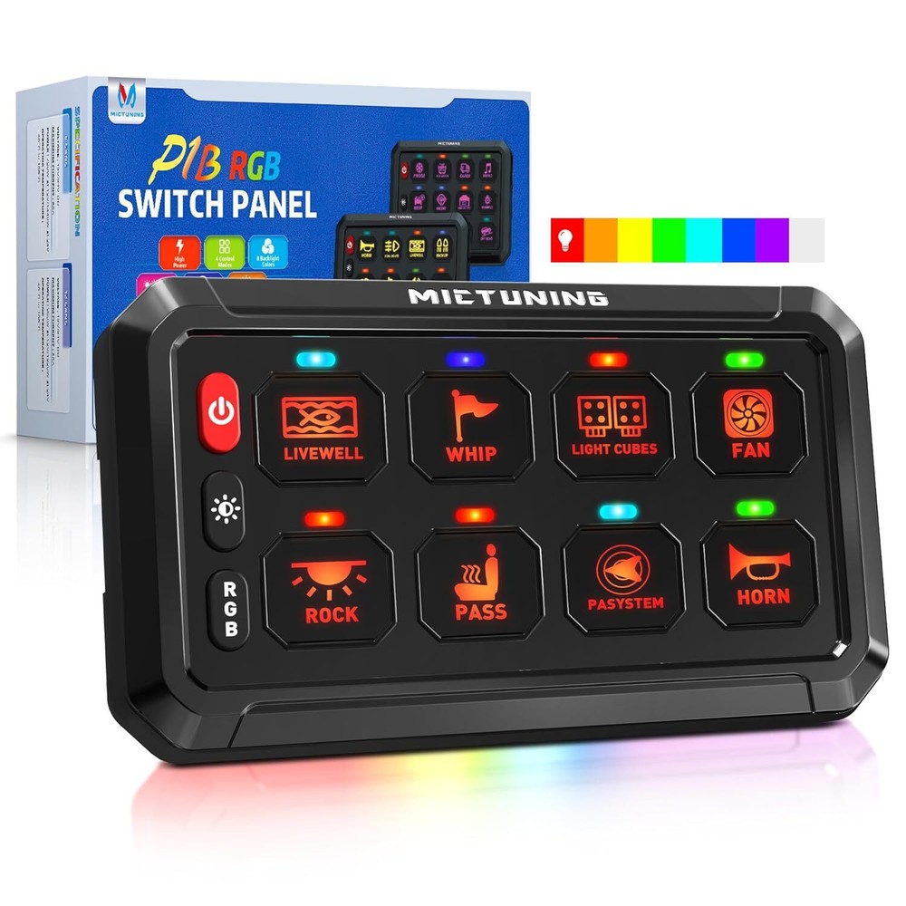 MICTUNING 8 Gang RGB LED Switch Panel Multifunction Circuit Control Relay System