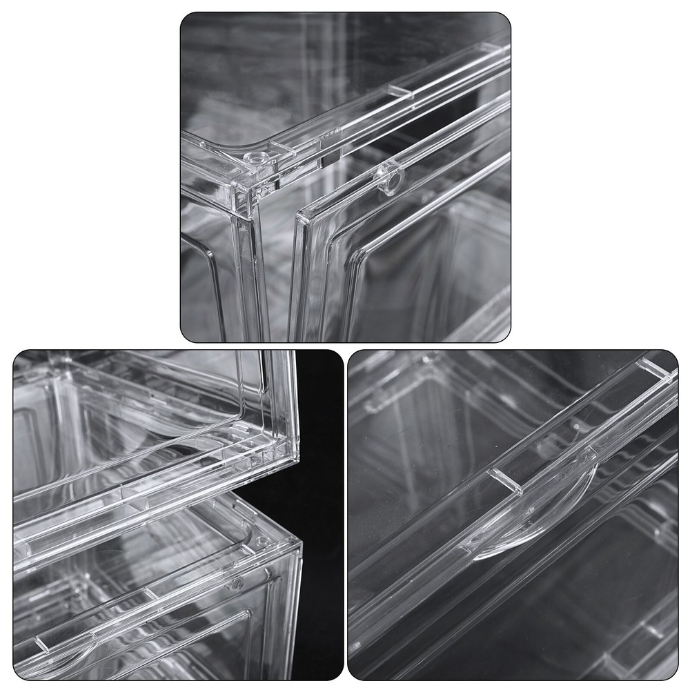 Large 6 Pack Plastic Stackable Shoe Organizer with Magnetic Door, Clear
