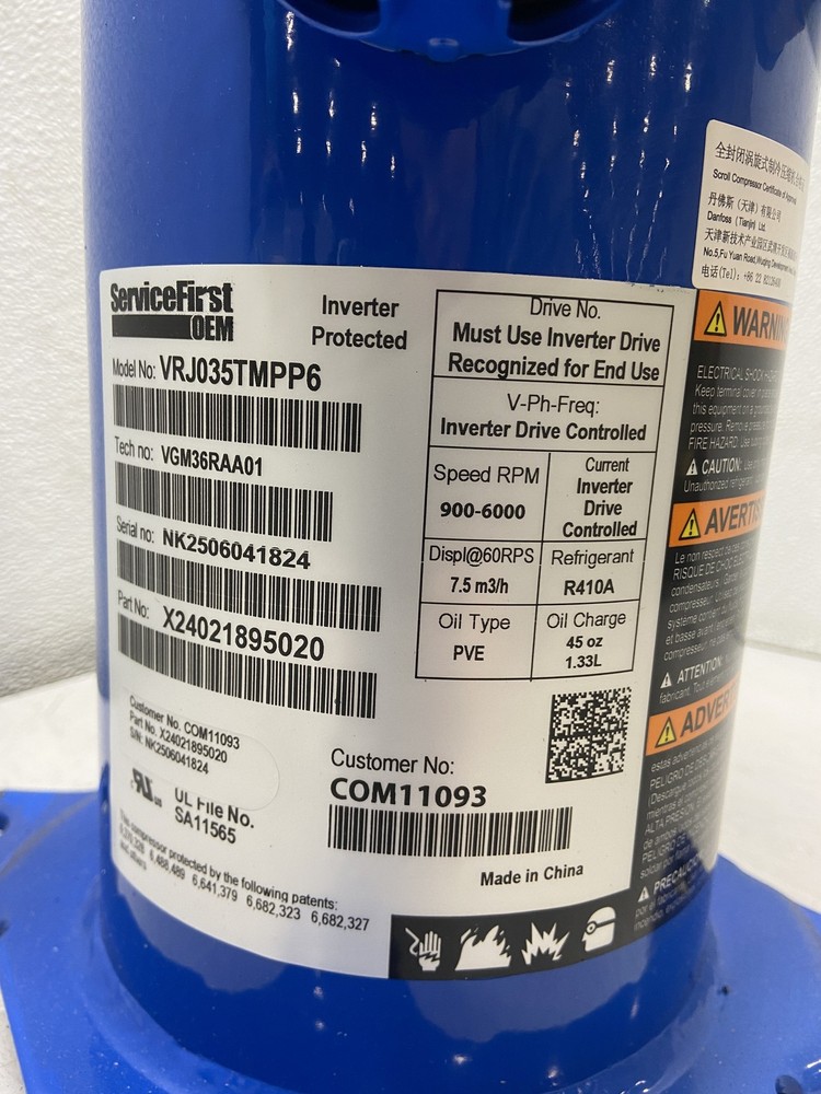 Trane COM11093 Variable Speed Compressor VRJ035T