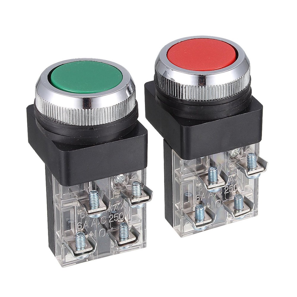 2pcs AC 250V 6a Emergency Stop DPST Green Push Button Switch 1NA 1 NC