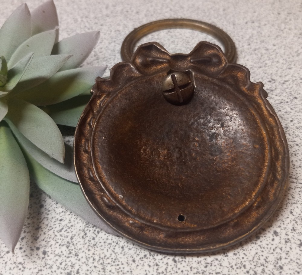 Antique Victorian Cast Brass Ornate Drop Ring Drawer Pull Decorative Makers Mark