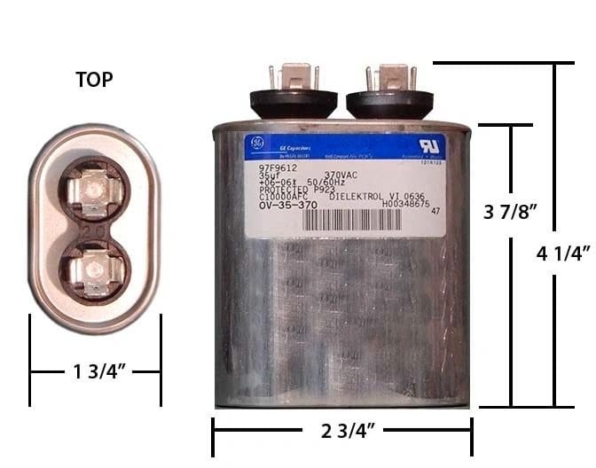 35 MFD 370 VAC Oval Motor Run Capacitor