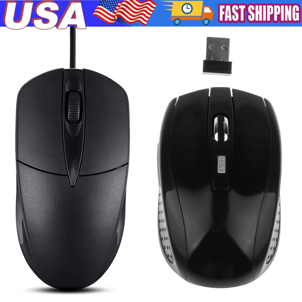 USB 2.0 Optical Wired Scroll Wheel Mouse PC Laptop Notebook Desktop Black Mice