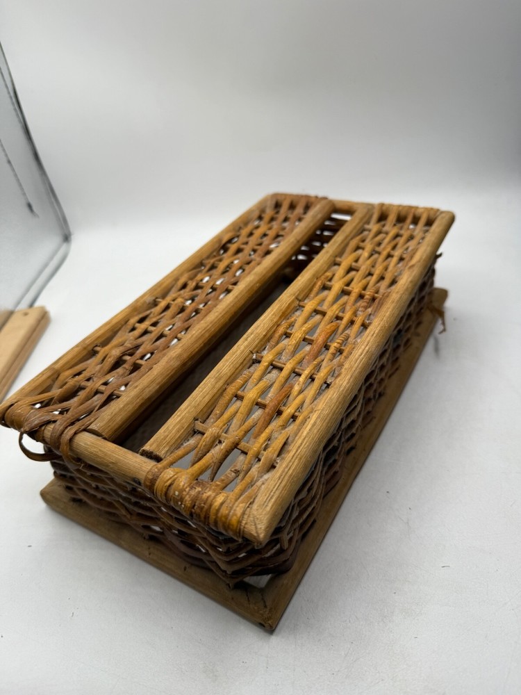 Vintage Wicker Tissue Box Cover Woven Rectangular Made In Philippines