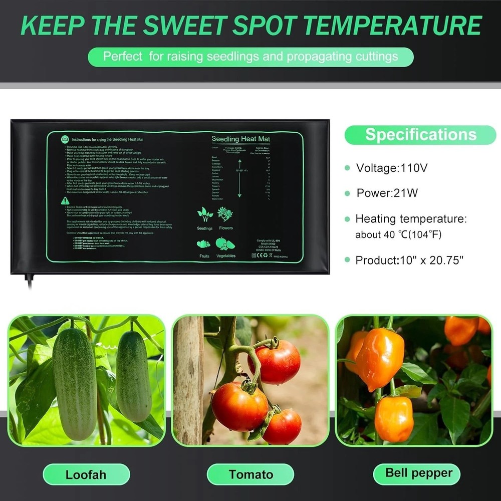 Durable 10x20.75 Waterproof Hydroponic Heating Mat - 6-Pack for Seed Starting