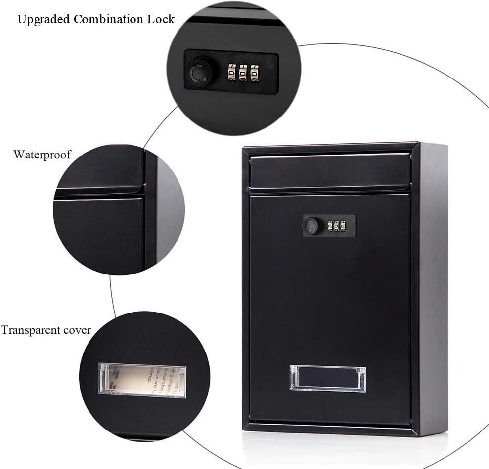 Locking Mailbox Wall Mounted Vertical- Mail Boxes with Combination Lock Large C