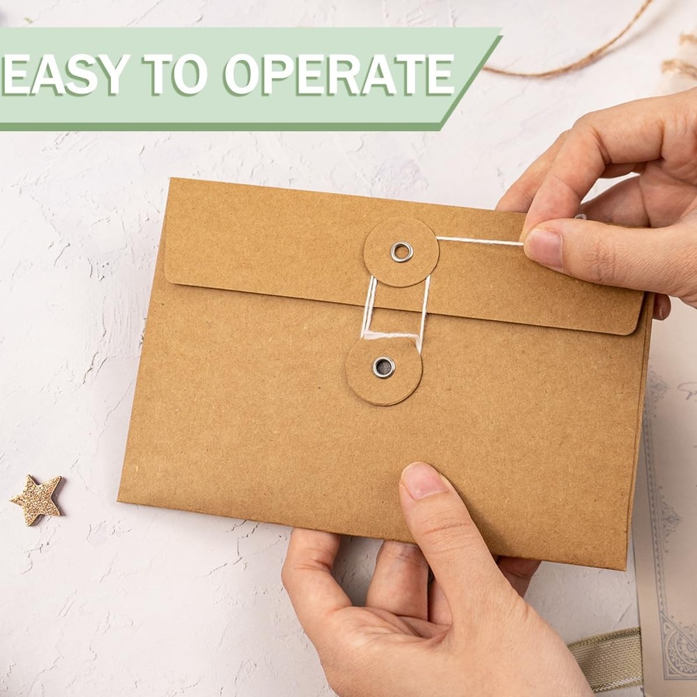 40 Pcs Kraft Paper Envelopes with String Tie Closure Project Pockets Document...