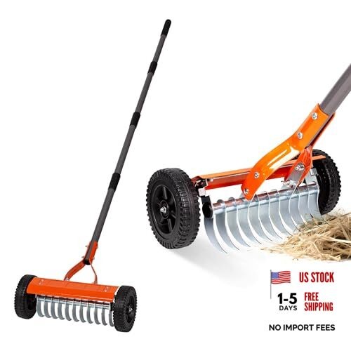 Dethatching Roller Rake with 76.8'' Adjustable Handle, 2mm Stainless Steel