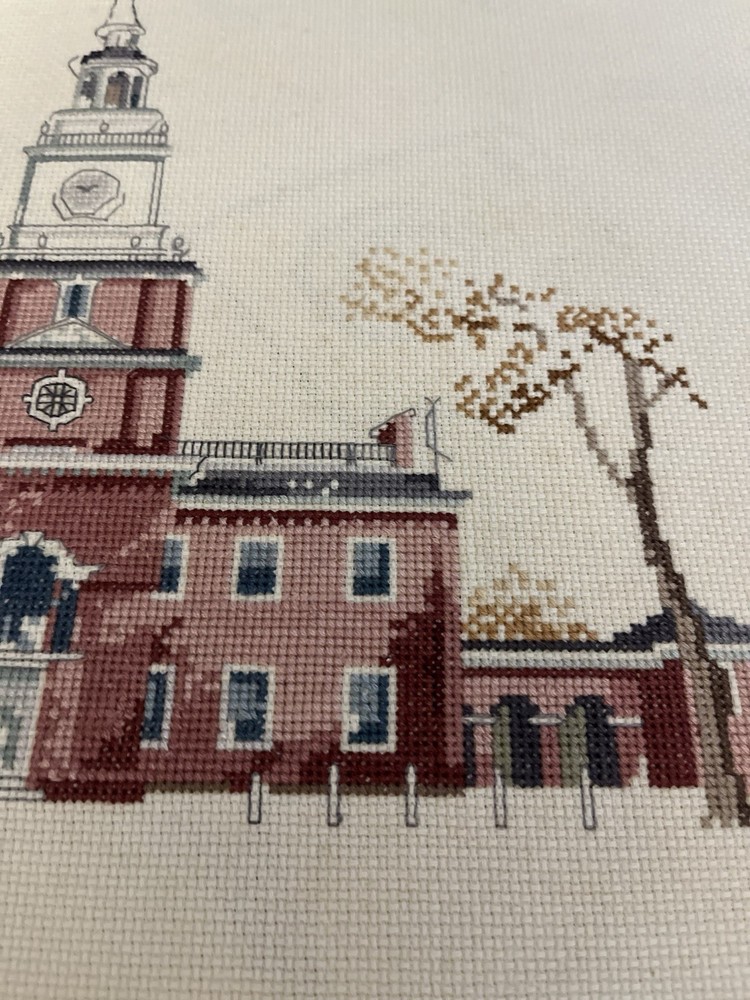 Completed Cross Stitch Canvas "Independence Hall