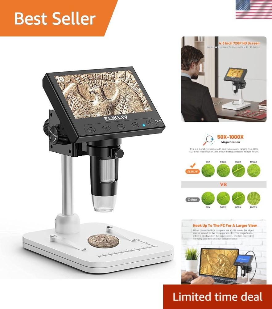 Coin Magnifier - 1000x Digital LCD Microscope with Adjustable Illumination